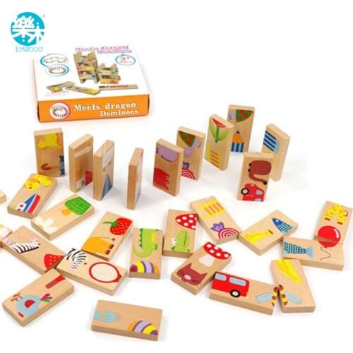 Childrens Wooden Toys board game High-grade 28 pieces Beech Wood Domino Solitaire Early Learning Cognitive Educational Toys