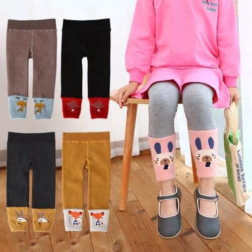 Cartoon Fox Children Leggings Solid Cotton Warm Soft Autumn Winter Girls Trousers Leggings For Girls Age 1-8T
