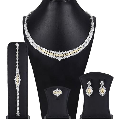 GODKI New 4PCS Super Luxury Waterdrop Charms Tassel Drop Jewelry Set For Women Wedding Cubic Zircon Dress Necklace Earring Set