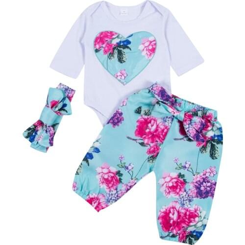 3pcs Newborn Kid Baby Girl Floral Clothes Jumpsuit Romper Bodysuit Pants Outfits l Clothes Shirt Top Floral Pants Trouser