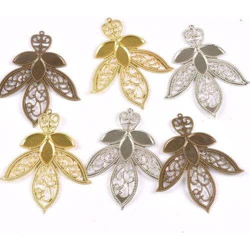 Gold Silver Leaf Flower Connectors Filigree Wraps For DIY Scrapbook Home Decor Embellishments Metal Crafts 10pcs 68x55mm yk0774