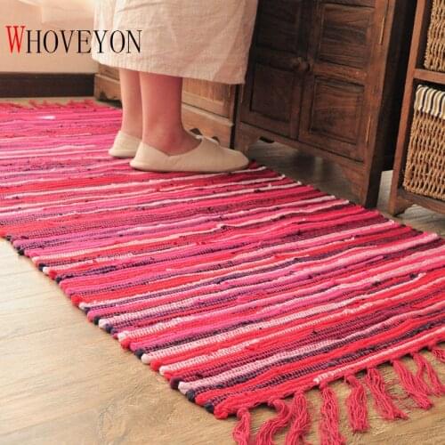 New Hand-woven Tassel Carpet Northern Europe Bedroom Carpet Cotton Linen Kitchen Mats Bathroom Doormat Absorbent Rug Area Rug