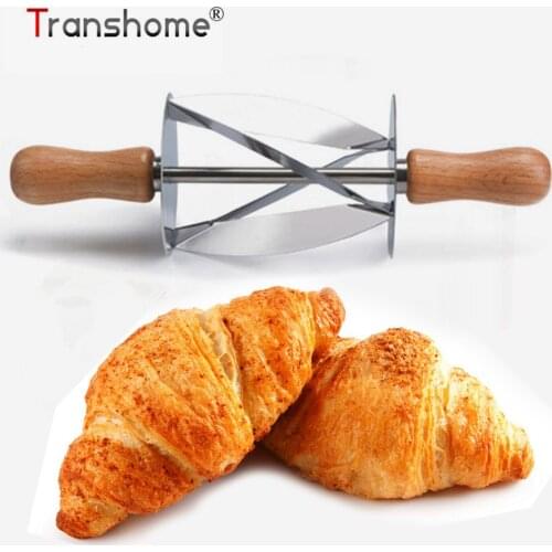 Transhome Rolling Cutter Stainless Steel Croissant Bread Maker Wheel Dough Pastry Knife Wooden Handle Baking Tools For Kitchen