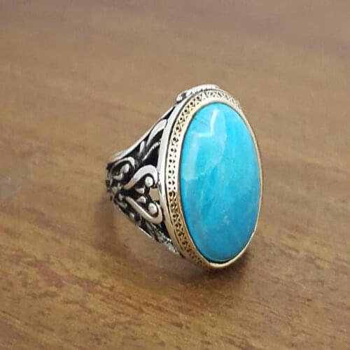 Mens Fashion cocktail ball ring alloy turquoise jewelry Wedding Ring size 6-10