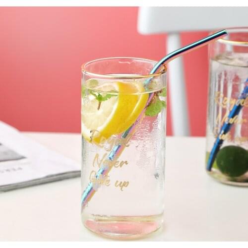 MUZITY Glass Mug Nordic Style Juice Mug Ice Coffee Cup Golden Design with Stainless Steel Straw Drinkware