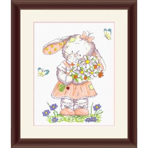Fishxx Cross Stitch Kit Precision Printing T420 Cute Girl Cartoon Bunny Childrens Room Decoration Hand-embroidered