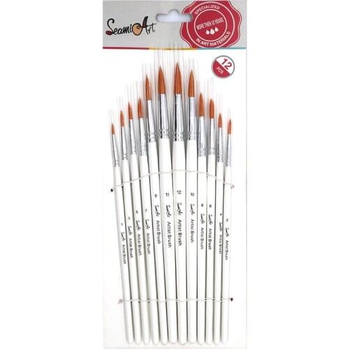 SeamiArt 12Pcs Wood Round Nylon Watercolor Paint Brush Set for Beginner Drawing Painting Brushes Watercolor Supplies