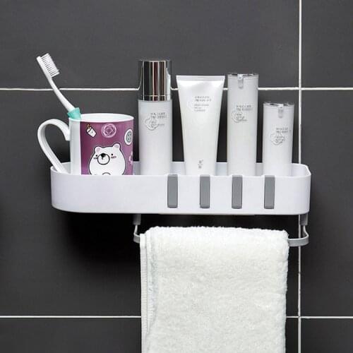 Wall-mounted Bathroom Shelf With Hook Storage Organizer Shelf For Kitchen Plastic Container Storage Rack Bathroom Accessories