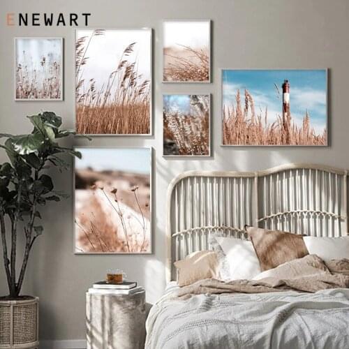 Wall Art Autumn Beige Reed Lavender Canvas Painting Plants Flower Nordic Posters and Prints for Living Room Pictures Decor