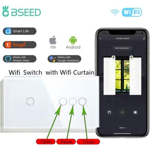 BSEED EU Wall Light Touch Switch 1/2/3Gang 1/2/3/4Way Wifi Curtain Switch Wireless Smart Control Google Smart Life Tuya APP