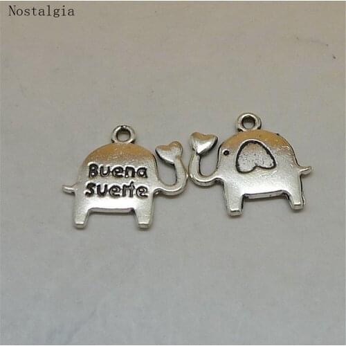 Nostalgia 20Pcs Elephant Charms Animal Jewelry Spanish Buena Suerte Engraved On Back 16*15MM