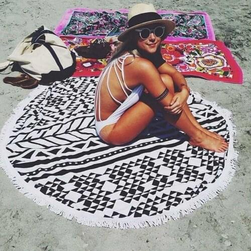 New European Rayon Printing Circular Beach Mat Yoga Blankets Yoga Mat Sand Cloth Shawl Towel Bikini Summer Dress