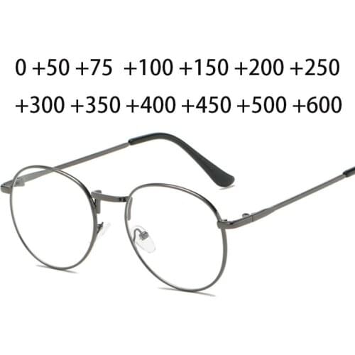 Retro Retro Reading Glasses Frame Men and Women Brand Designer Round Glasses Optical Glasses Frame Trend Metal Glasses +50 +100