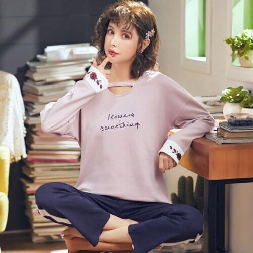 Postpartum Pajamas Nursing Long Sleeve Pregnant Womens Tshirt+Trousers Cotton Maternity Set V Collar Expectant Mother Nightgown