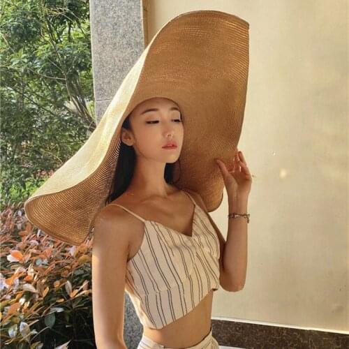 New 80cm Oversized Beach Hats For Women Large Straw Hat UV Protection Foldable Sun Shade Hat Wholesale Dropshipping