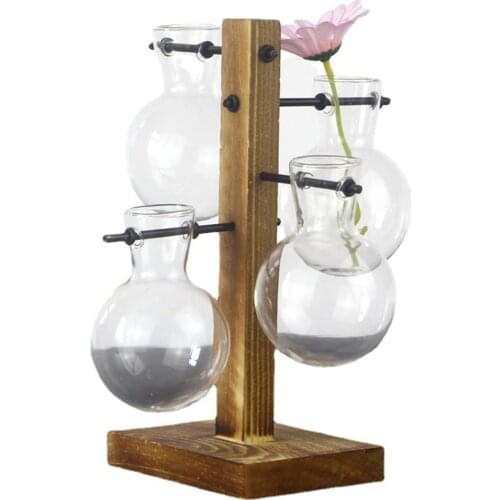Test Tube Flower Bud Vase with wooden Stand for Hydroponic Plants Flower Bud Vase Planter Test Tube Planter Home Decor