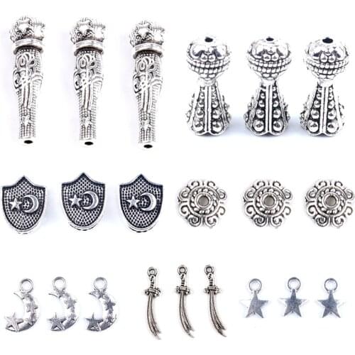 Tibetan Silver Tasbih Connectors Star Moon Charm Beads for Jewelry Making DIY Handmade Prayer Bracelets Accessories