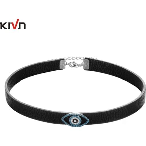 Womens Fashion Jewelry Cubic Zirconia Blue eye Black Gothic Leather Collar Choker Necklaces Birthday Gifts 10pcs Lot Wholesale