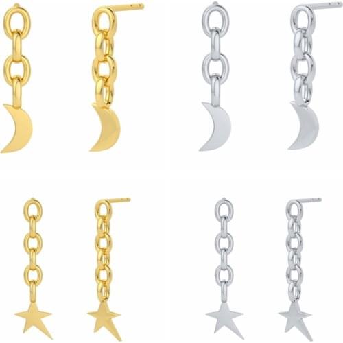BOAKO 925 Sterling Silver Earrings For Women Gold Star Moon Hanging Earrings Dangle Piercing Pendientes 2021 Trend Bijoux Femme