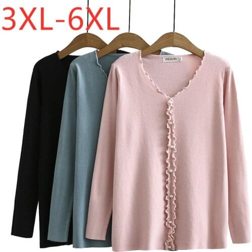 New Ladies Autumn Winter Plus Size Knit Tops For Women Large Pullover Long Sleeve Slim Elastic Bead Pink Sweater 3XL 4XL 5XL 6XL