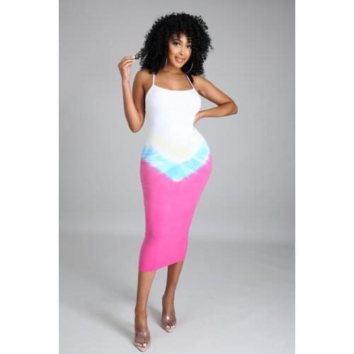 Women Bicolor Gradient Color Dress Straps Backless Sexy Pink Sundress 2021 Summer Korean Fashion Cut Wrap Hip Y2K Clothes