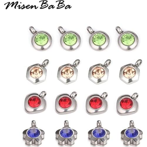 10PCS 6mm 7mm 8mm Small Round Heart Stainless Steel Crystal Charms Pendant For Jewelry DIY Making Handmade Flower Pendants