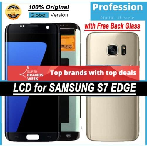 100% Original 5.5'' AMOLED Display for Samsung Galaxy S7 edge G935 G935F LCD Touch Screen Digitizer Repair Parts + Back Glass
