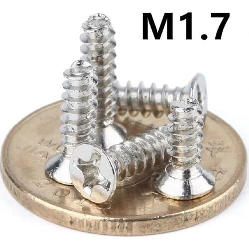 1000pcs/lot M1.7x4/5/6/8/10mm KB nickel-plated cross countersunk head flat tail self-tapping screw