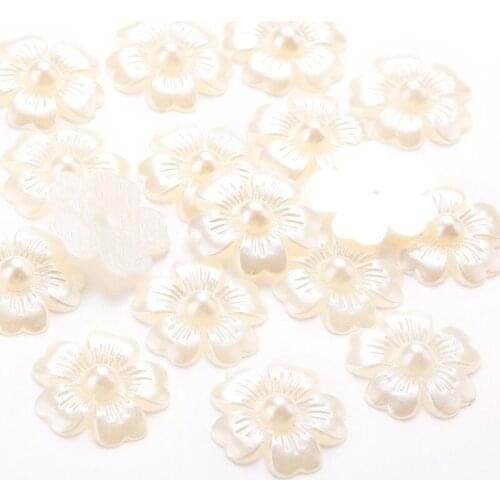20mm 200pcs Ivory Color Imitation ABS Flower pearl Beads For Jewelry Accessories DIY Handwork Flat-back Beads