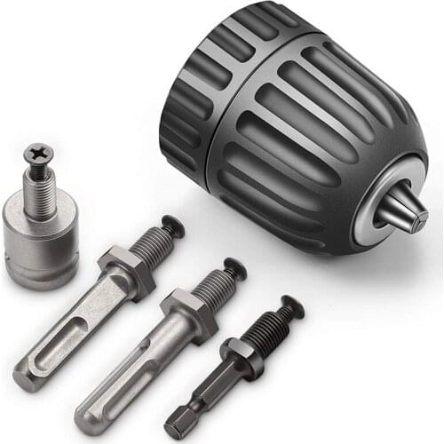 3/8-24UNF Keyless Drill Chuck Converter Conversion Tool with Hex Round Square Shank for Impact Hammer Electric Wrench