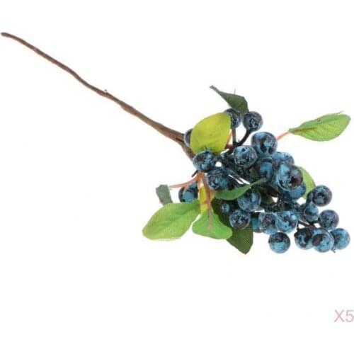 5pcs Artificial Fruits Berry Sprays for Holiday Decorating and Christmas Wedding Flower Arrangements Blue