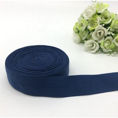 5Yards/lot 1" (25mm)Wide Navy blue Fold Over Elastic Spandex Satin Band Ties Hair Accessories Lace Trim