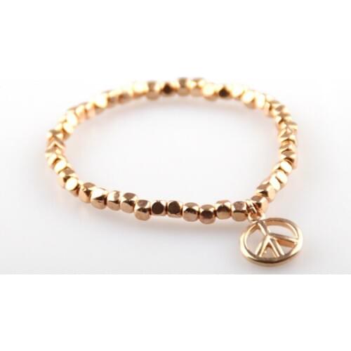 FREE DROP SHIPPING 2015 HOT SELLING NEW SPARKLING GOLD PRINTED ALLOY SQUARE BEADS BRACELET WITH PEACE PENDANT