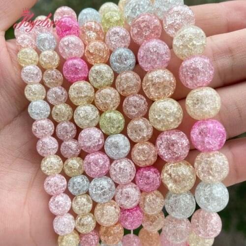 Natural Round Rock Crystal Quartz Cracked Multicolor Loose Spacer 6/8/10mm Stone Beads For DIY Necklace Jewelry Making Strand15"