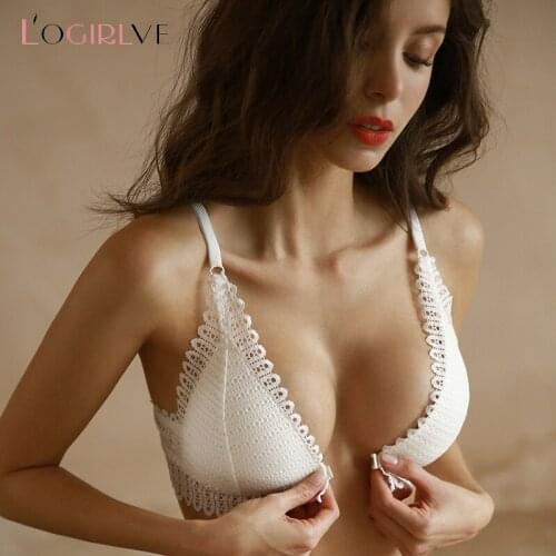 Logirlve Lace Wire Free Front Closure Bra Sexy Lingerie Comfortable Seamless Backless Bralette Adjusted Push Up Bras For Women