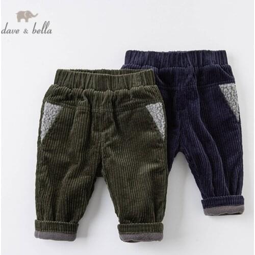 DBX15043 dave bella winter baby boys fashion plus velvet padded pants children full length kids pants infant toddler trousers