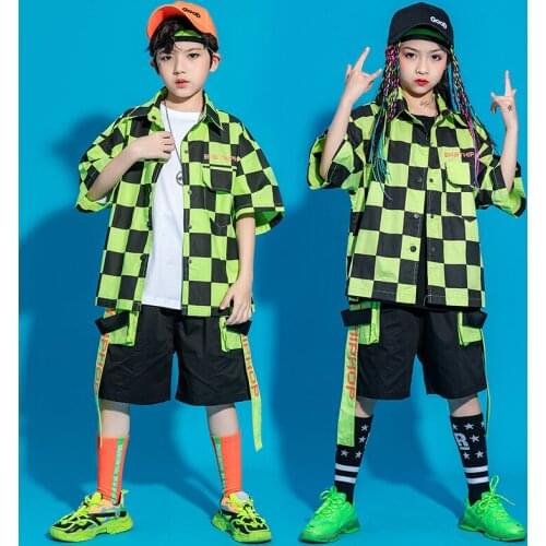 Kids Ballroom Hip Hop Clothing Checkered Shirt Streetwear Jogger Shorts For Girls Show Stage Jazz Dance Wear Costume Clothes