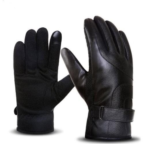 Men Winter Warm Gloves Thickened PU Leather Wool Touchscreen Gloves Outdoors Anti-skid Handschoenen guantes eldiven rekawiczki