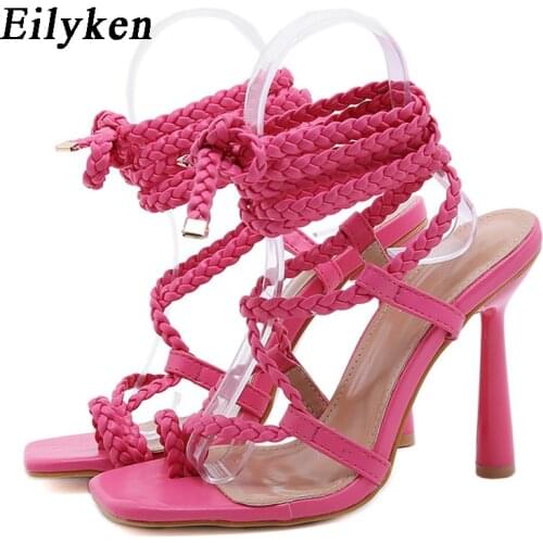 Eilyken 2021 New Summer Fashion Red Design Weave Women Sandals High heels Ladies Sandals Open Toe Shoes size 35-42