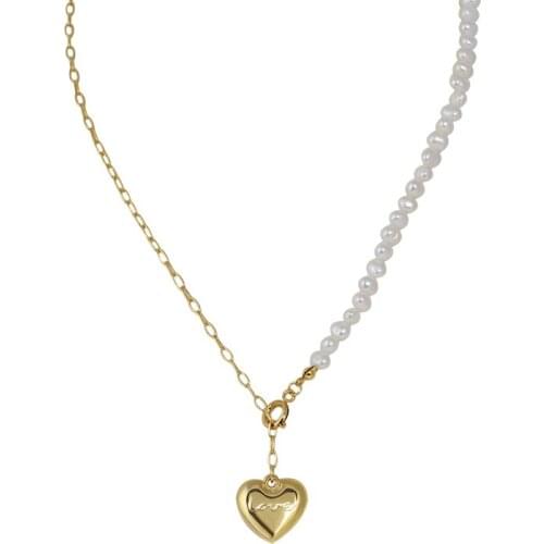 European and American minority design natural pearl stitching chain metal love light luxury simple adjustable necklace woman