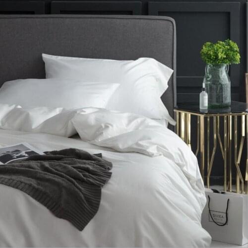 Home Textile White Silky Duvet cover set King Queen size 4pcs Hotel Bed set Solid Color Bedding bed sheet pillowcases Cotton