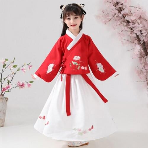Girls Han Fu Dramaturgic Dress Suit Chinese Traditional Ancient Student Costume For Baby and Girl Theatrical Robe Dande Wear