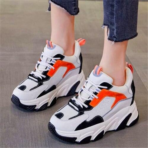 Fashion Sneakers Womens Breathable Leather Ankle Boots Platform Wedge High Heels Casual Travel Shoes34 35 36 37 38 39