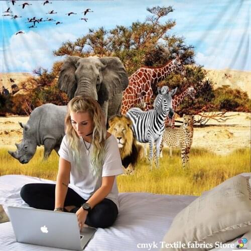 Lion tapestry African grassland animals Cartoonwall hanging beach towel thin polyester blanket yoga
