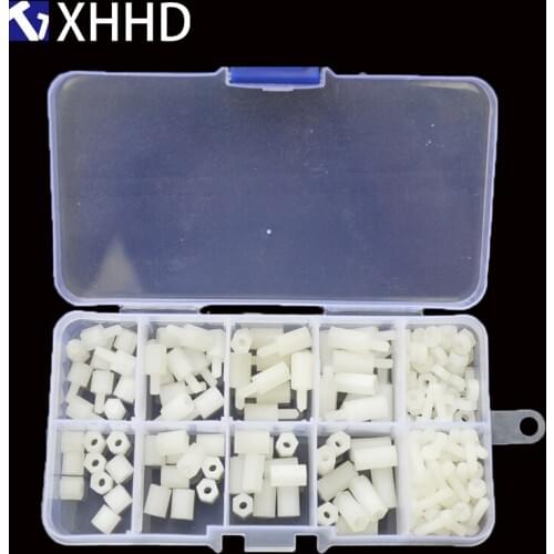 M3 White Nylon Column Male Female Standoff Pillar Thread Plastic Hexagon PCB Motherboard Spacer Screw Nut Set Assortment Kit Box