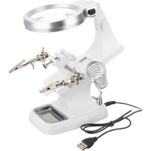 Multifunctional Welding Magnifier LED Helping Hand Soldering Iron Stand Magnifying Lens Magnifier Clamp Tool