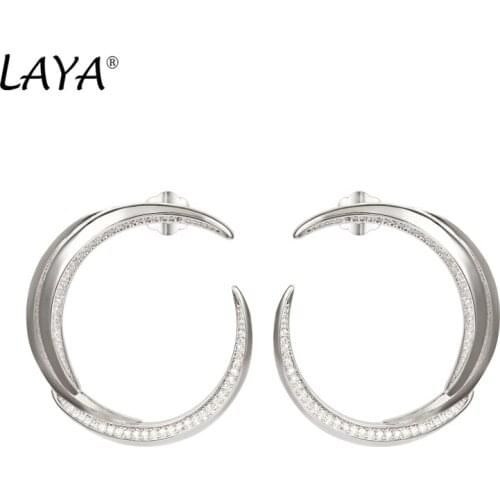 Laya 925 Sterling Silver Fashion Personality Moon High Quality Zircon Hoop Earrings For Women Wedding Party Jewelry 2021 Trend