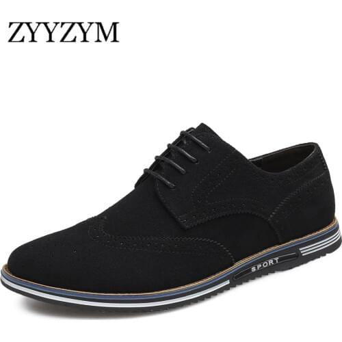 ZYYZYM Mans Shoes Brogue Casual Shoes for Men Large Size 38-48 Suede Leather Lace-up Style Autumn Fashion Flat