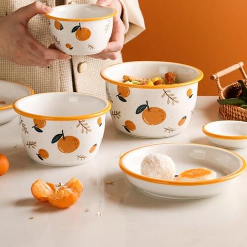 Japanese Ceramic Tableware Fruit Pattern Dishes and Plates Sets Cute Instant Noodles Salad Bowl Saucer Utensils for Kitchen