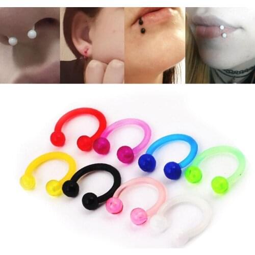 New Trendy Luminous Horseshoe Plastic Bar Lip Nose Septum Ring Ear Stud Set Personality Body Piercing Jewelry Wholesale